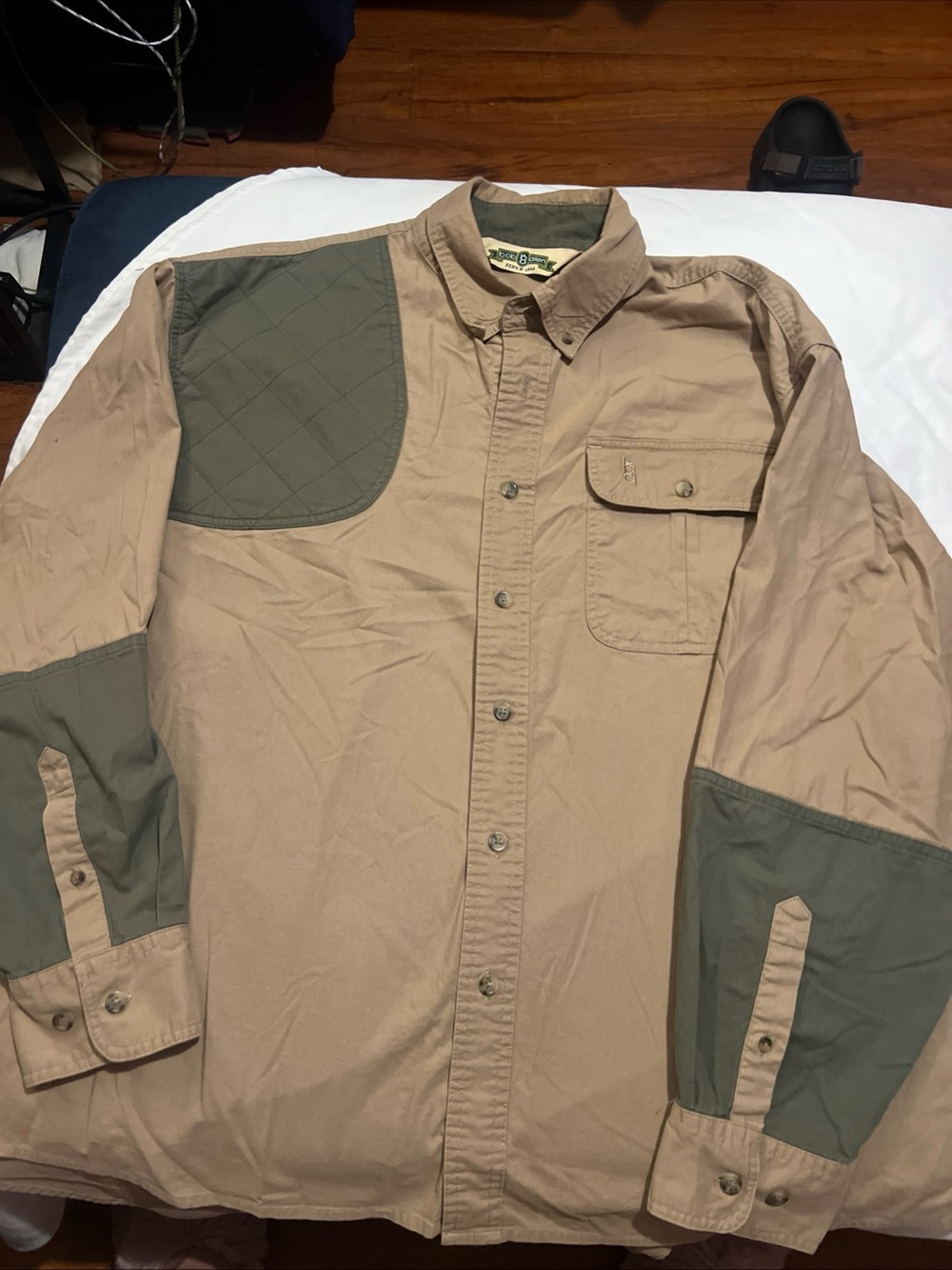 Men's Military Field Jacket Shirt in Tan with Olive Accents